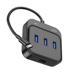 HOCO Hub USB HB31 con 4 Porte e Cavetto Type-C - Nero